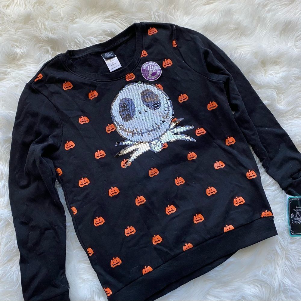 Nightmare Before Christmas Jack skellington Flip Sequin Sweater Top